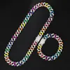 Chaînes 13mm glacé collier cubain lien chaîne femmes cristal néon coloré émail collier costume arc-en-ciel bracelet bijoux 220i