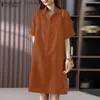 Basic Casual Dresses ZANZEA Women Korean Daily Casual H-shaped short Sleeved Breasted Lapel Shirtdresses L230916