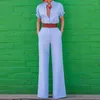 Active Pants Women V Neck Two Piece Set Jumpsuit Short Sleeve White Blue Vintage Rompers Womens Plus Size Long Summer Jumpsuits