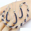 Oorbellen Ketting 925 Sier Sieradensets Voor Vrouwen Party Blauwe Saffier Armband Ringen Hanger Geschenkdoos Drop Levering Dhgarden Dhvc6