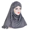 Etniska kläder Kvinnor huvudduk Muslim Hijab Tvådel med innerhuven stor storlek huvud wrap pärla sjalar mode