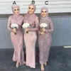 2020 Hoge Kwaliteit Satijn Lange Mouwen Moslim Bruidsmeisjekleding Met Hijab Kant Applique Schede Bruiloftsgasten Dama De Honra Adulto 321r