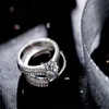 فيكتوريا مع سوليتير حقيقية 5 ملم توباز محاكاة الماس 925 ستيرلنج الفضة خاتم الزفاف مجموعة المشاركة فرقة SZ 2176