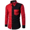 Red Black Patchwork Shirt Men 20202Autumn New Slim Fit Mens Dress Shirts Casual Business Social Shirt Male Hit Color Chemise 3XL238G