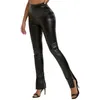 Pantalons pour femmes Sexy Skinny High Elastic Costume Ensembles Noir Casual Side Slit Pu Cuir pour les femmes déchirées