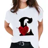 Kurzarm-Damen-T-Shirt mit individuellem Namens- und Buchstabenkombinationsdruck, T-Shirt mit Blumenbuchstaben, Schriftart A, B, C, D, E, F, G, Damen-T-Shirt