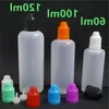 PE -plastförpackningsflaska 60 ml 100 ml 120 ml tomma droppflaskor genomskinliga nål Barnproof mössor för Eånga Juice Liquid Oils Vap Uoso