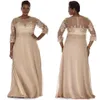 Champagne Plus Size Special Occasion Dresses Girl Formal A Line O-Neck 3/4 Long Sleeve Floor-Length Chiffon Sequins Zipper Lace Up New Custom Pleat