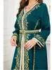 Ethnic Clothing Kaftan For Women Muslin Morocco Caftan 2 Pieces Wedding Easter Sunday Pentecost Dress With Belt Green Ramadan