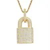 Bling Diamond Cubic zircon lock Necklace hip hop jewelry set 18k gold padlock pendant Necklaces stainless steel chain fashion for 337V