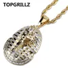 Topgrillz hiphop smycken isad ut guldfärgpläterad mikrobonta CZ Stone Egyptian Farao Pendant Necklace Three Chain 24 In308J