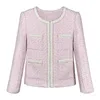 2023 rosa kontrastfärgkontrast trimjacka långärmad rund hals tweed panelerade klassiska jackor kappa korta outwear d3s152802