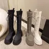 Bottines à plateforme épaisse tricotées longues pour femmes, chaussettes chaudes à fond épais, à lacets, hauteur du genou, automne 2023