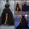 Hi Lo Party Dresses Black Off Shoulder Tiered Tulle Sexy Prom Dresses With Wraps Mother And Daughter Short Sleeves Cocktail Evenin290I