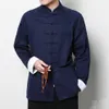 Coton de style chinois Tai Chi Top Men Hommes à manches longues Veste de tang de vitesses chinoises Vêtements traditionnels chinois Spring Wushu Kung Fu Shirt253o