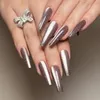 Falska naglar Lång kista Tryck på Cat-Eye Gradient Design Nail 24 st/Set Women Stick Fake REURBEABLE TIPS FÖR GIRLER