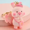 Keychains Creative Korean Fashion Pink Color Pig For Woman Cute Flower Bag Car Pendants smycken gåvor flickvän