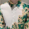 Men's Casual Shirts Korean Slim Fit Social Shirt Camisa Long Sleeve Night Club Mens Button Luxury Men Flower Peacock Print279r