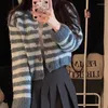 レディースニット女性ネプロー韓国ファッションレッドストライプカーディガン秋の長袖セーターの女性用Y2Kシングル胸編み