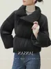 Women's stand collar pleated cotton padded thickening parka coat SMLXL