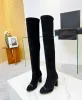 Latest Women's Over Knee Long Boots Upper Cowhide Elastic Fleece Inner Lining Sheepskin Thick Heel Round Head Zipper Panel 8cm Size 35-41