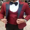 Bordado de casamento dos homens ternos duplo breasted personalizado fino ajuste noivo smoking xale lapela três peças jaqueta calças masculino blazer268a