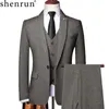 Costumes pour hommes Blazers Shenrun Hommes Printemps Automne Business Formel Casual 3 Pièces Costume Slim Party Prom Mode Mariage Marié Banquet Gris Marron 230915