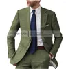 Men's Suits Linen Men 2 Pieces Formal Business Suit Notched Groom Wedding Dress Custom Gentle-Men Blazer (Jacket Pants)