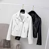 Veste de Moto en cuir PU pour femmes, fausse femme noire, revers, filles, courte, motard, Streetwear, manches longues, Slim, manteau féminin