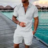 2023 Herren Mode Casual Set 3D Printed Reißverschluss Kurzärärmelte Polo-Shirt Shorts 2-teiliges Set