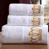 5 Star El Embroidery White Bath Handduk Set 100% Cotton Large Beach Handduk Brand Absorberande snabbtorkande badrum 1512706