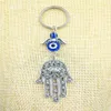 Moda jóias azul mau olhado sorte fatima hamsa mão turco mal olhado charme proteção cabide cristais carro feng shui Keychain-1281Q