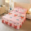 Falda de cama gruesa manta de algodón acolchada ropa de cama textil colcha Sábana de invierno con funda de almohada resistente a las manchas F0379