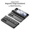 Luxury Magnetic Wristband Membrane Vogue Phone Case for Samsung Galaxy Z Folding Fold5 5G Full Protective Tempered Film Hinge Covered Fold Shell with Stylus Holder