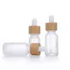 Frosted White Glass Dropper Bottle 10ml 15ml 20ml 30ml 50ml With Bamboo Cap 1oz Wooden Essential Oil Bottles Guflc