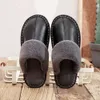 Pantoufles hommes noir hiver PU cuir chaud intérieur pantoufle imperméable maison chaussures femmes pantoufles