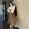 Women's Sweaters Elegant Women Shoulder Cut Out Pullover Korean Style Sexy O-Neck Knit Long Sleeve Sweater Female Casual Color Block