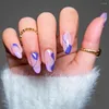 False Nails 24Pcs/Set Oval Head Wearing Almond Blue Abstract Line Design Artificial Fake Art Full Cover Press On Nail Tips