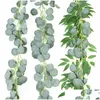 Flores decorativas Guirnaldas Hojas de eucalipto verde Guirnalda Wisteria Artificial Ratán Planta falsa Hoja de seda Vides para bodas Nacimiento Dhof3