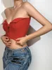 女性のタンクウエスタンスタイルの赤いチューブトップベストセクシーなベイブソリッドクロップノースリーブTシャツ女性服2023夏のファッショントップ