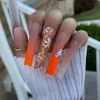 Faux ongles longs carrés chrysanthème presse française sur tache d'eau colorée couverture complète pointes d'ongles bricolage