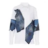 Kvinnors blusar eshin 2023 Summer Fashion Shirt Lapel Loose Single Breasted Long Sleeve Denim Patchwork Dekonstruktion Blus Th4374