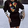 Basic Casual Dresses Retail Women Designer Dresses Fashion Print Waist Round Neck Long Sleeve Dress One Piece Skirt L230916