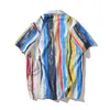 Mattswag Rainbow Colorful Print Men Shird Striped Splice Shird for Men