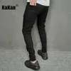 Mens Jeans Kakan European och American Knee Hole Black for Men high street mode Slim Fit Elastic Denim Pants K91024 230915