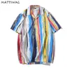 Mattswag Rainbow Colorful Print Men Shird Striped Splice Shird for Men