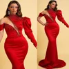 2023 Aso Ebi Arabic Mermaid Red Prom Dress Crystals Beaded Evening Party Party Second Reception födelsedagsengagemang brudtärna klänningar klänningar mantel de soiree z40