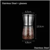 ハーブスパイスツールステンレススチールペッパーグラインダーミルズボトル調整可能なガラスブラックソルトコーヒーボトルドロップデリバリーDHYPX