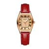 Moda fıçı kol saatleri retro tasarımcı kadın kuvars, yüksek kaliteli deri bant su geçirmez kol saati kahverengi kırmızı bayanlar için