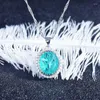 Ketting Oorbellen Set Luxe Paraiba Zirkoon Sieraden Prachtige Ovale Hanger 925 Zilveren Ongebruikelijke Eeuwigheid Trouwring Voor Vrouwen